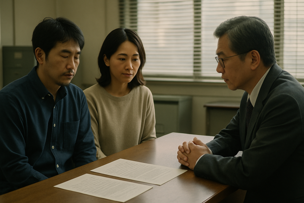 公証役場で公正証書の手続きをする夫婦